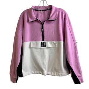 DKNY Sport Half Zip Colorblock Sweatshirt Pink White Black Size L